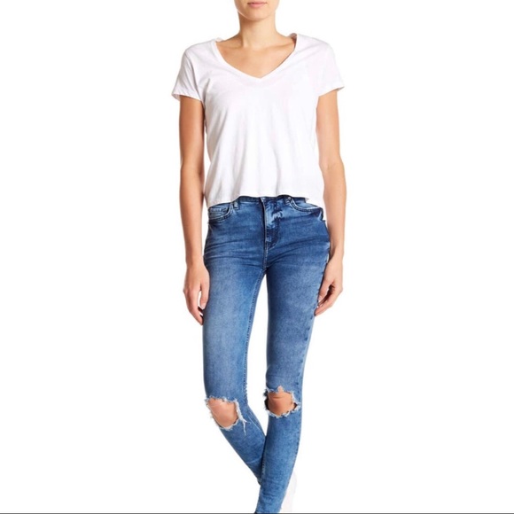 Free People High-Rise Knee Cutout Jeans - Picture 3 of 4